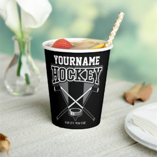 Gobelets En Papier NOM Personnalisé Joueur de hockey Stick Puck Team