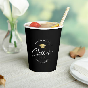 Gobelets En Papier Nom personnalisé moderne Graduation Script tendanc