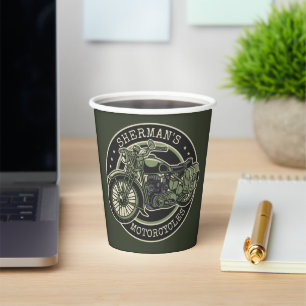 Gobelets En Papier NOM personnalisé Retro Military Motorcycle Biker
