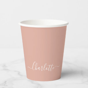 Gobelets En Papier Nom personnalisé rose poussiéreux féminin écriture