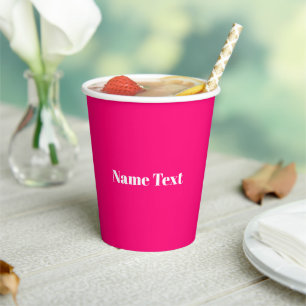 Gobelets En Papier Nom personnalisé texte monogramme rose chaud mini