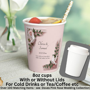Gobelets En Papier Noms Date Message Colombe Roses roses 8oz