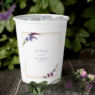 Gobelets En Papier Noms de l'aquarelle du Mariage fleur sauvage Peri
