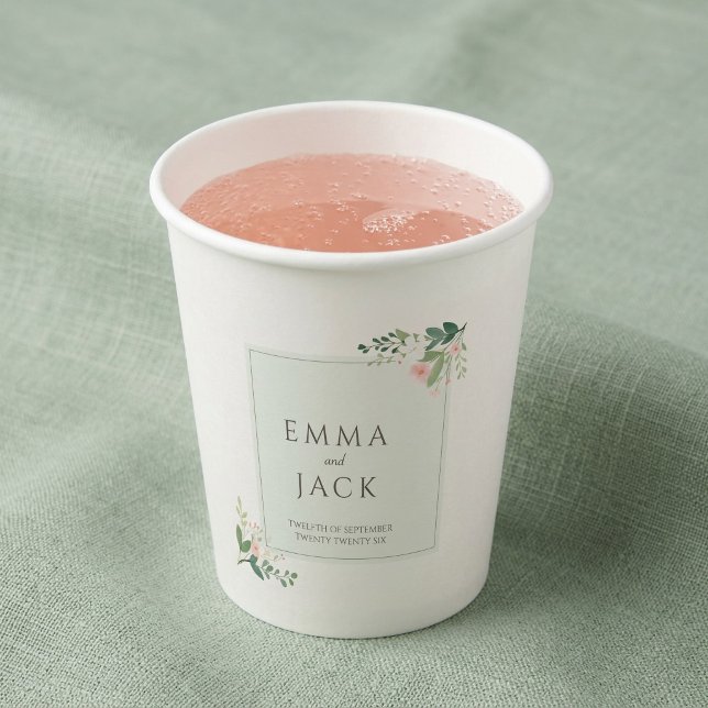 Gobelets En Papier Noms de mariage de verdure rose tendre (Soft pink greenery names wedding paper cups)