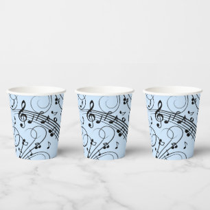 Gobelets En Papier Notes de musique fantaisie Bleu