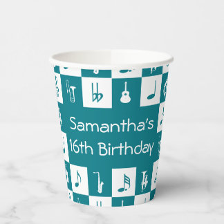 Gobelets En Papier Notes et instruments de musique turquoise et blanc
