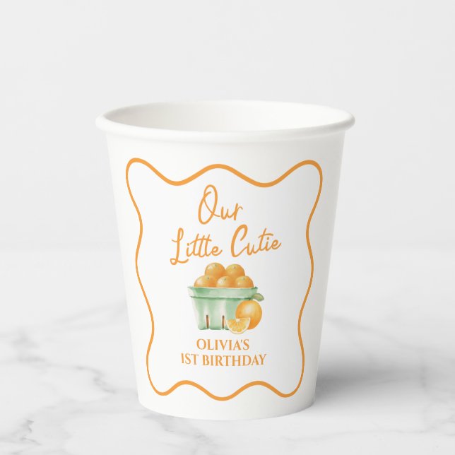 Gobelets En Papier Notre petit anniversaire orange mignon (Recto)