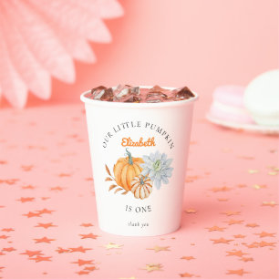 Gobelets En Papier Notre Petit Citrouille 1er Anniversaire Floral Aqu