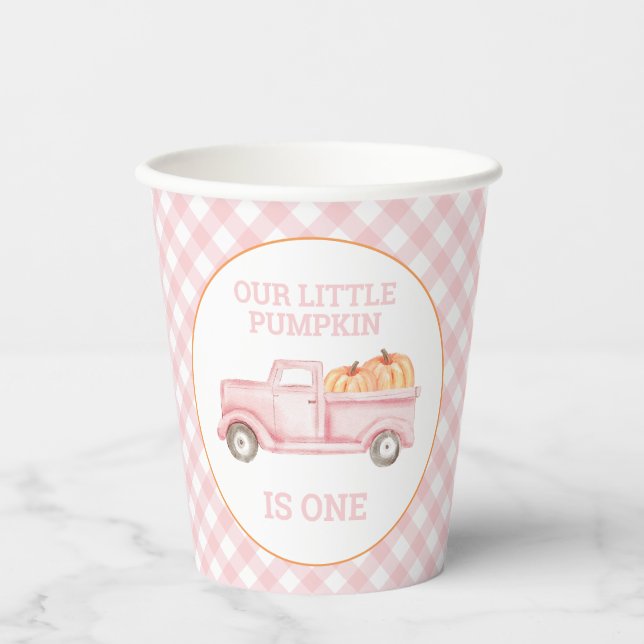 Gobelets En Papier Notre petit Citrouille Pink Truck 1er anniversaire (Recto)