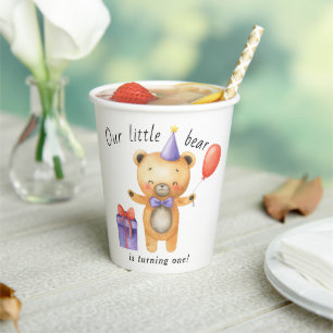 Gobelets En Papier Notre petit ours fête son premier anniversaire
