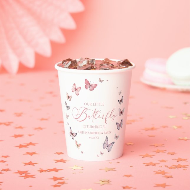 Gobelets En Papier Notre Petit Papillon Soft Rose Anniversaire (Insitu)