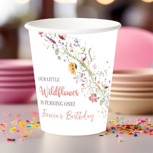 Gobelets En Papier Notre Petite Fleur sauvage Bébée Fille 1er anniver