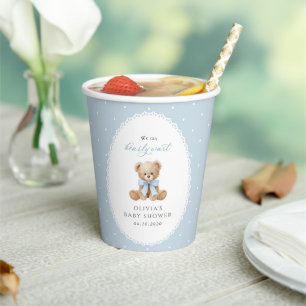 Gobelets En Papier Nounours, Nœud Bleu, Points Bleus, Baby Shower