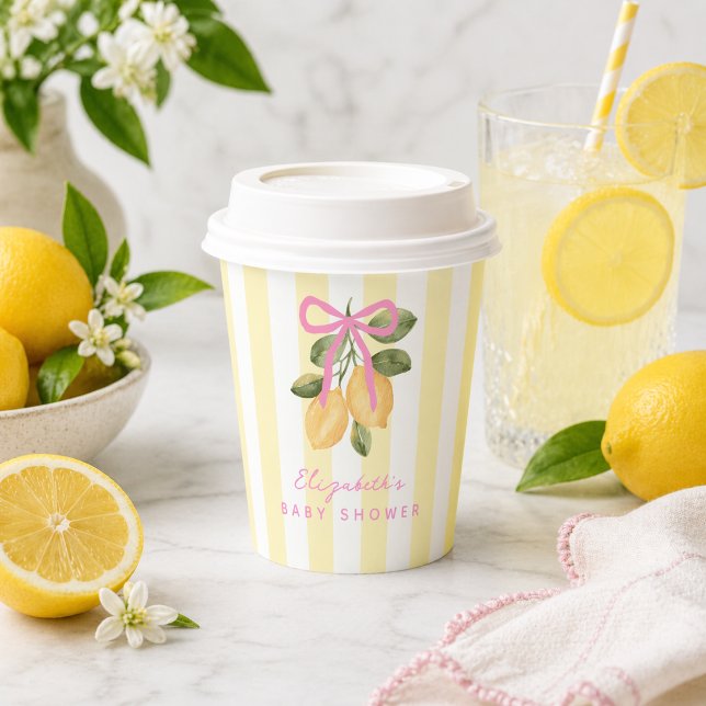 Gobelets En Papier Nous avons hâte de vous serrer dans nos bras Bébé  (We Can't Wait to Squeeze You Lemon Baby Shower Paper Cups)