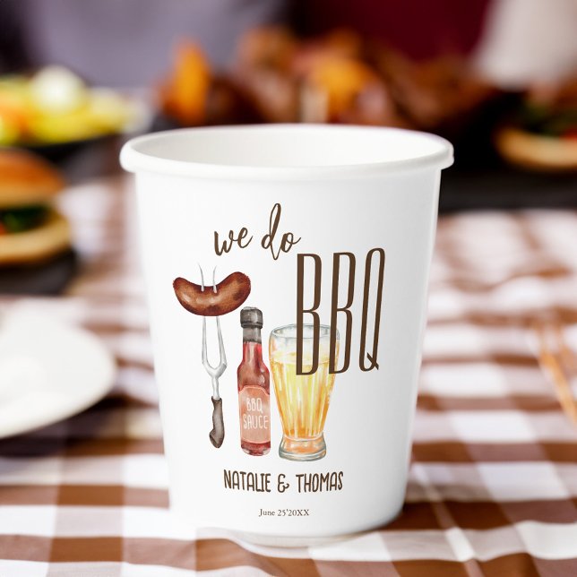 Gobelets En Papier Nous faisons du BBQ barbecue enterrement de vie de (We do BBQ barbecue bridal shower couples shower personalized monogrammed Paper Cups table decor)