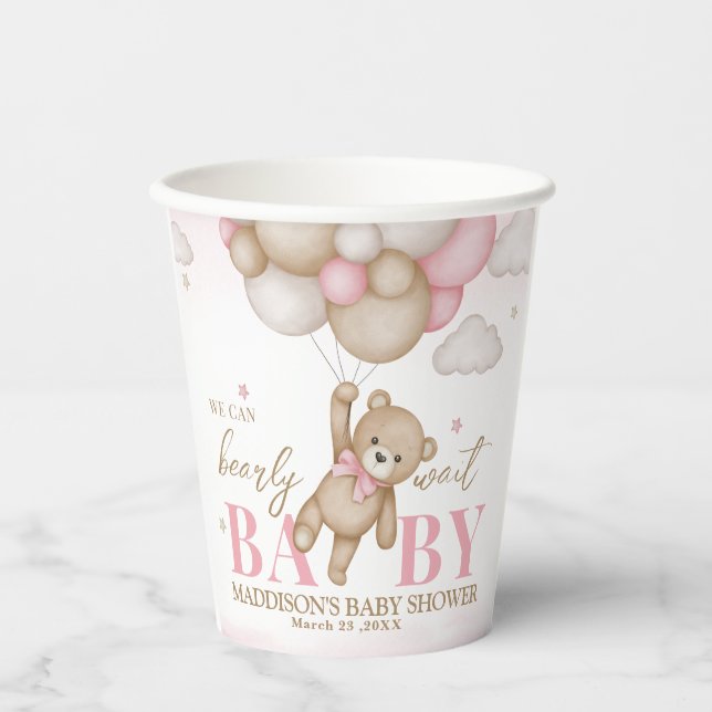 Gobelets En Papier Nous pouvons attendre plus tard Baby shower tasse  (Recto)