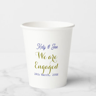 Gobelets En Papier Nous sommes fiancés violet or nom date élégant sim
