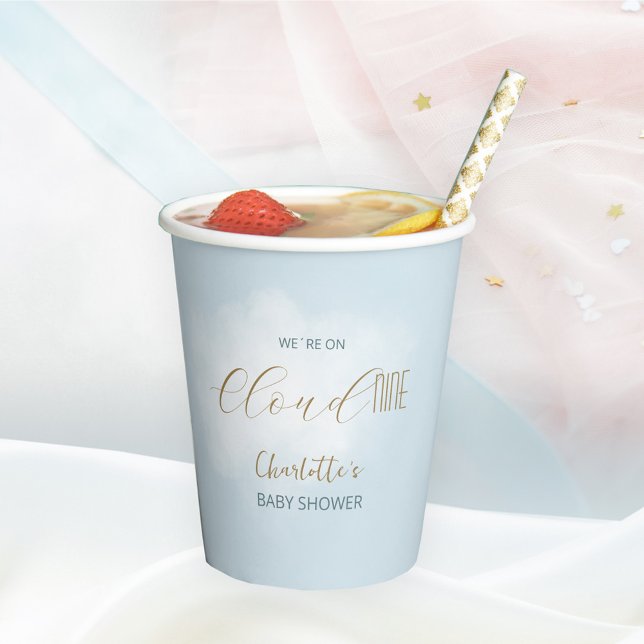 Gobelets En Papier Nous sommes sur Cloud 9 Elegant Script Dreamy Baby (We´re on Cloud 9 Elegant Script Dreamy Baby Shower Paper Cups ©Susanne Sachers - Sunny Mind 🌞)