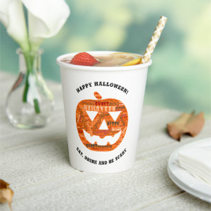 Gobelets En Papier Nuage de mots d'Halloween personnalisé Jack-o'-lan