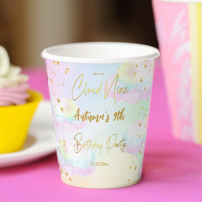 Gobelets En Papier Nuage neuf pastel arc-en-ciel nuages anniversaire (Cloud nine pastel rainbow clouds birthday party personalized paper cups customized party decor)