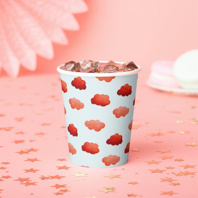 Gobelets En Papier Nuages oranges à l'aquarelle (Insitu)