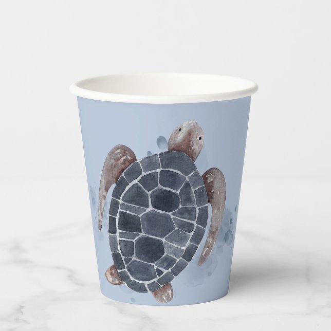 Gobelets En Papier Ocean Animaux Tortue Crabe Anniversaire Bleu (Recto)