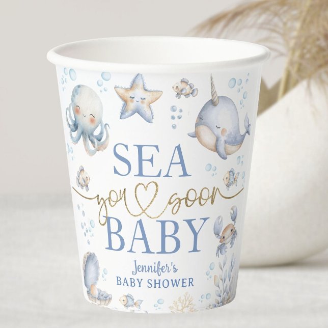 Gobelets En Papier Ocean Sea You Soon Baby Shower Boy Blue (Créateur téléchargé)