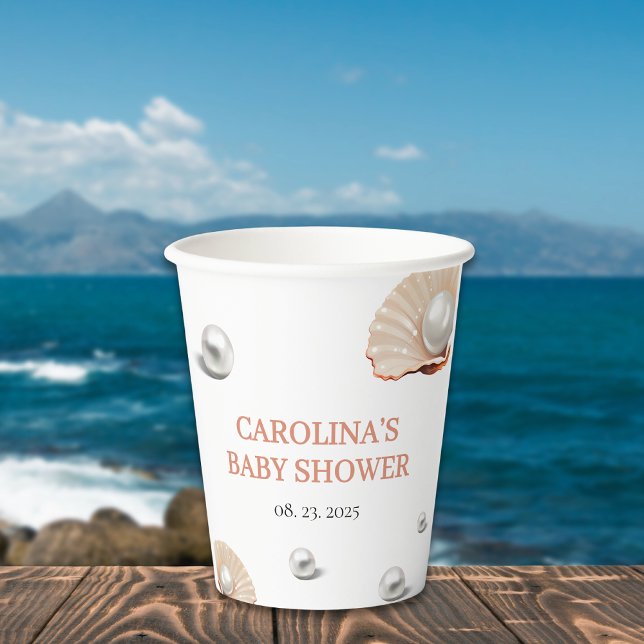 Gobelets En Papier Océan un peu perle sous le baby shower de mer (Créateur téléchargé)