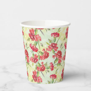 Gobelets En Papier Oeillets rouges sur vert avec papillons