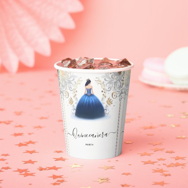 Gobelets En Papier Of Ombre ivory Ice Sky Gold Royal Blue Quinceanera (Insitu)
