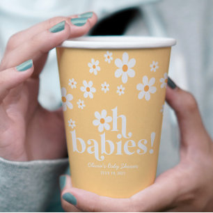 Gobelets En Papier Oh Babies Retro Daisy Baby shower jaune