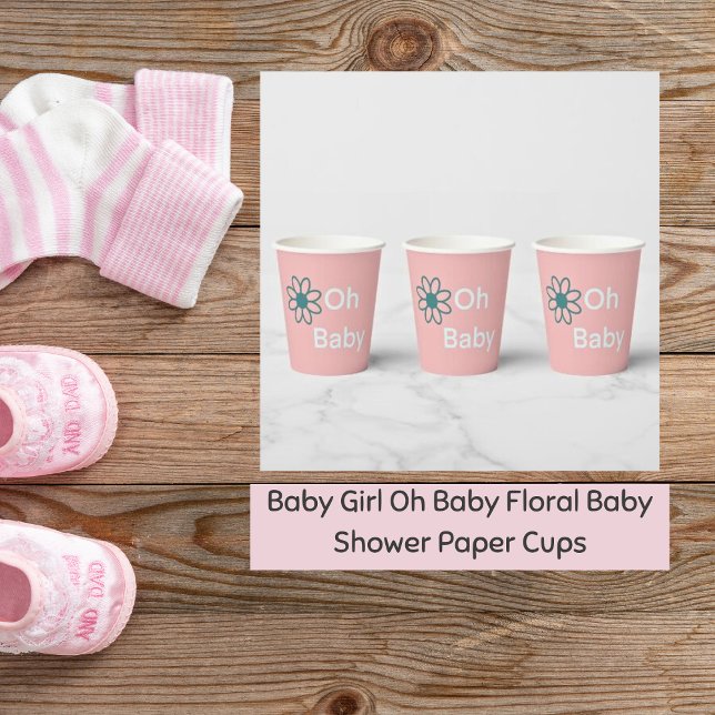 Gobelets En Papier Oh Baby Blush Rose Floral Coupes en papier marguer (Oh Baby Baby Girl Shower Paper Cups)
