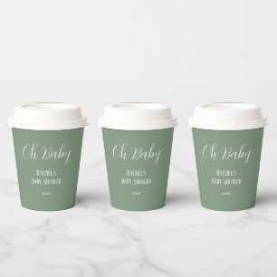 Gobelets En Papier Oh Baby Sage Green Script mignon Baby shower moder