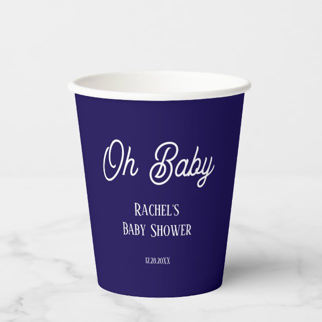 Gobelets En Papier Oh Baby Script Marine Blue Boys Girls Baby shower (Recto)
