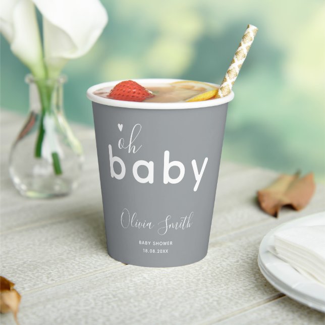 Gobelets En Papier Oh Baby Shower Gris (Insitu)
