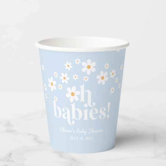 Gobelets En Papier Oh Bébés ! Tasses en papier rétro bleu pour Baby S (Recto)