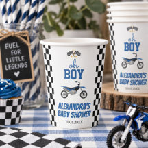 Oh Boy à carreaux Fête de Bébé Moto Cross