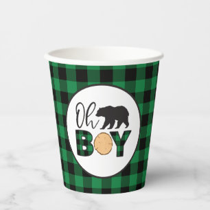 Gobelets En Papier Oh Boy Bear vert Buffalo Plaid Baby shower