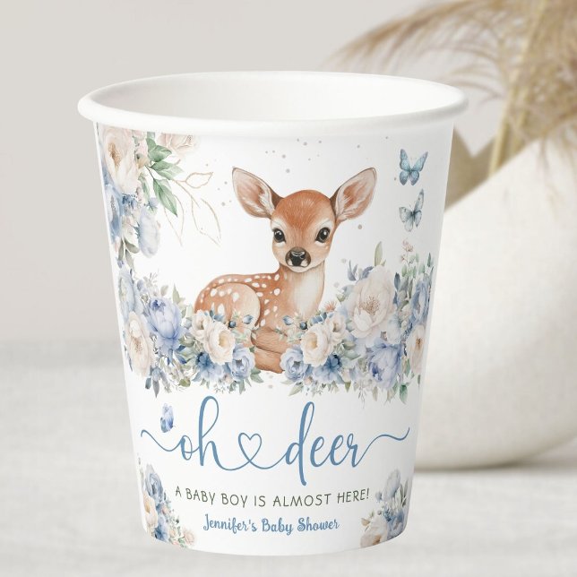 Gobelets En Papier Oh Deer Baby Shower Boy Dusty Blue  (Créateur téléchargé)