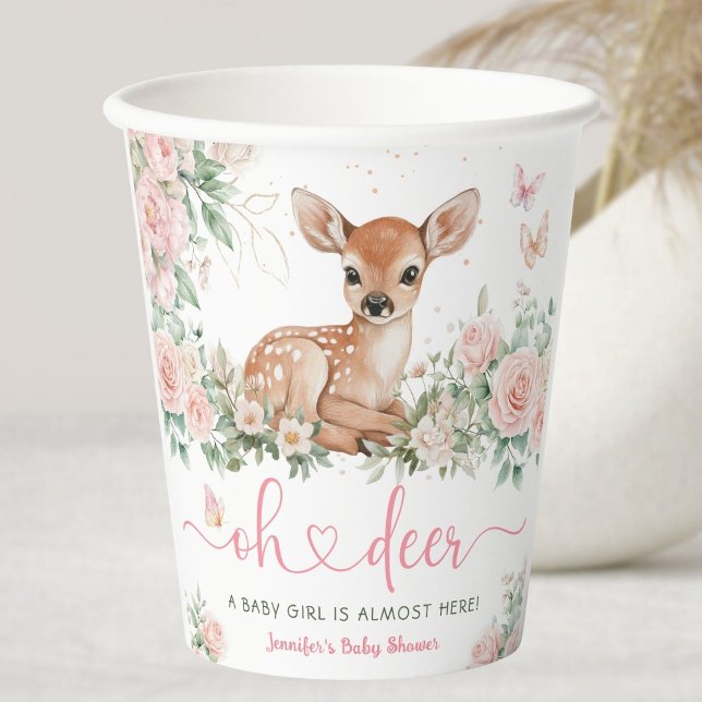 Gobelets En Papier Oh Deer Baby shower fille rose (Créateur téléchargé)