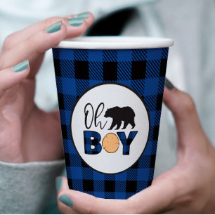 Gobelets En Papier Oh garçon ours bleu Buffalo Plaid Baby shower