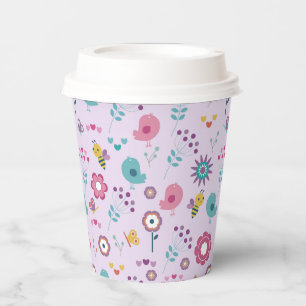 Gobelets En Papier Oiseaux, abeilles et papillons Floraux