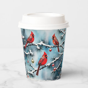 Gobelets En Papier Oiseaux cardinaux rouges sur les branches de neige