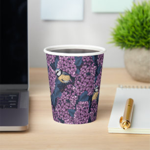 Gobelets En Papier Oiseaux dans le jardin violet lilas