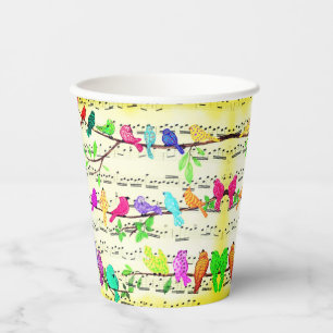 Gobelets En Papier Oiseaux musicaux colorés Coupes en papier Chanson 