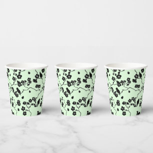Gobelets En Papier Oiseaux sur les fleurs de cerisiers Noir sur le ve