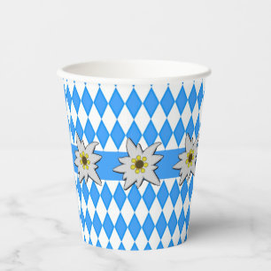 Gobelets En Papier Oktoberfest bleu et blanc avec Edelweiss 