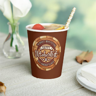 Gobelets En Papier Oktoberfest Festival Brown baril de bière en bois