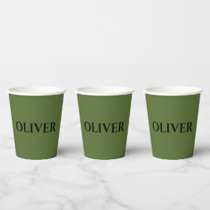 Gobelets En Papier Olive Green et minimaliste Nom noir