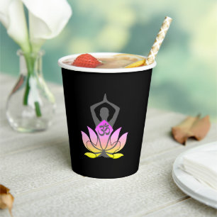Gobelets En Papier OM Namaste Spirituelle Lotus Fleur Yoga Pose